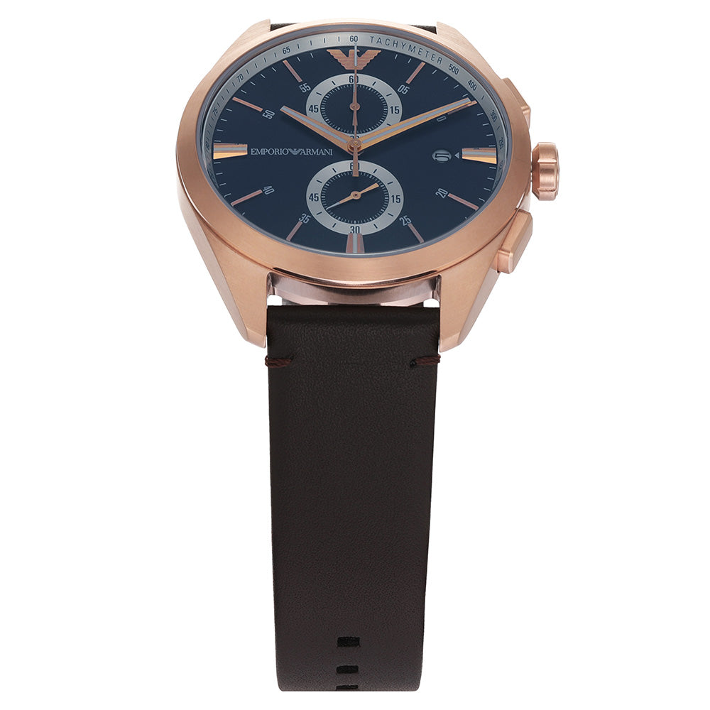  Shop Authentic Emporio Armani Claudio Chronograph Blue Dial Brown Leather Strap Watch For Men - AR11554 - Luxxuri