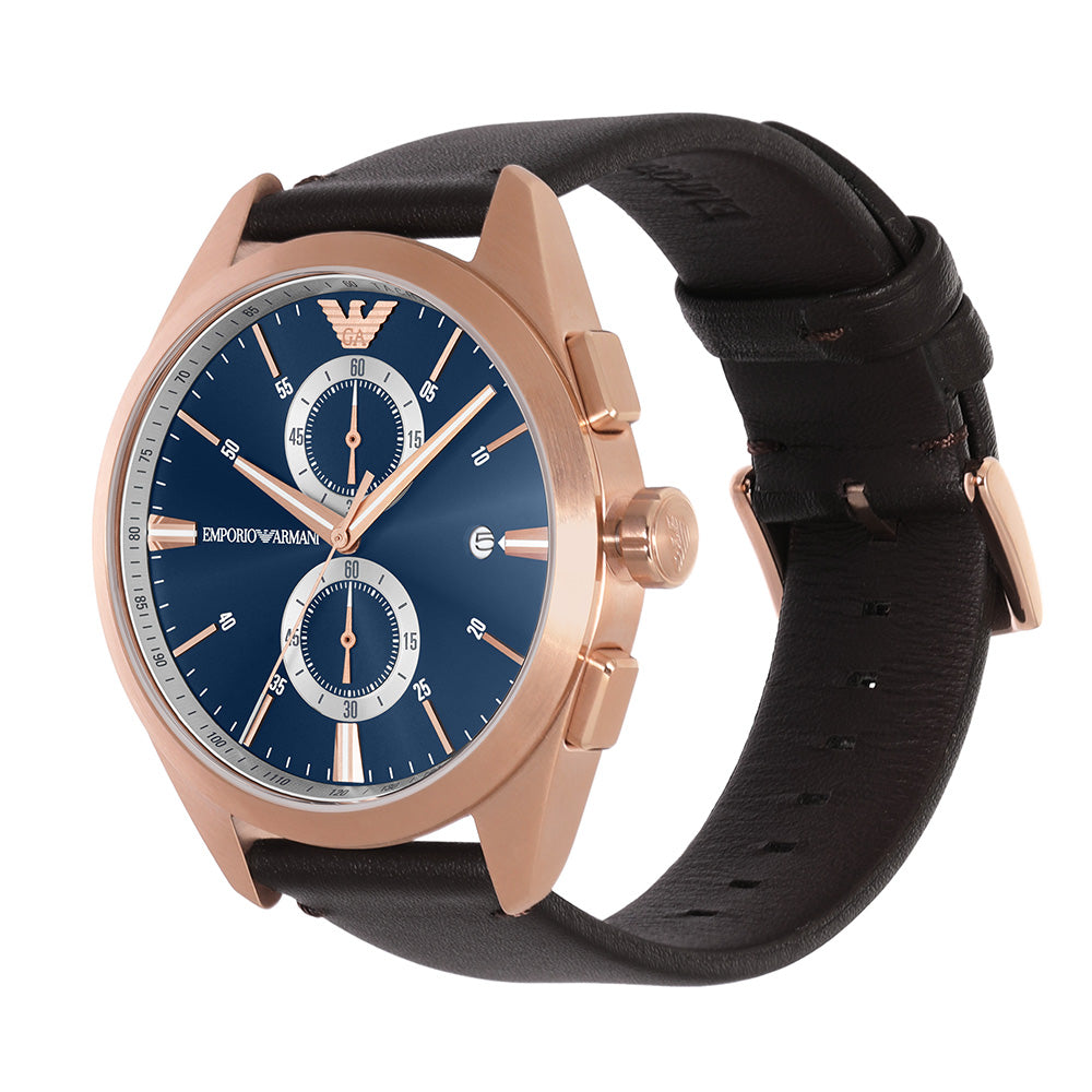  Shop Authentic Emporio Armani Claudio Chronograph Blue Dial Brown Leather Strap Watch For Men - AR11554 - Luxxuri