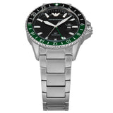  Shop Authentic Emporio Armani Sea Explorer GMT Quartz Black Dial Silver Steel Strap Watch For Men - AR11589 - Luxxuri