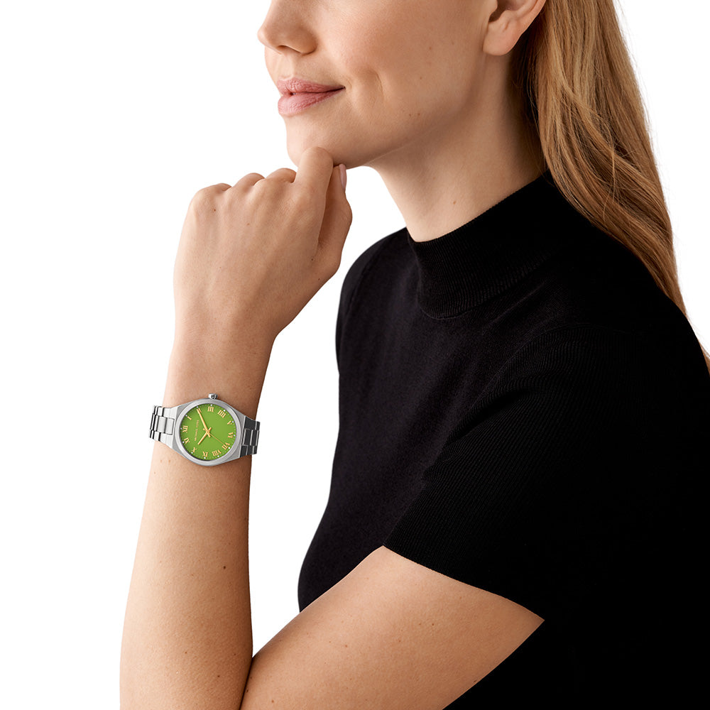  Shop Authentic Michael Kors Lennox Three-Hand Green Dial Silver Steel Strap Watch for Women - MK7463 - Luxxuri