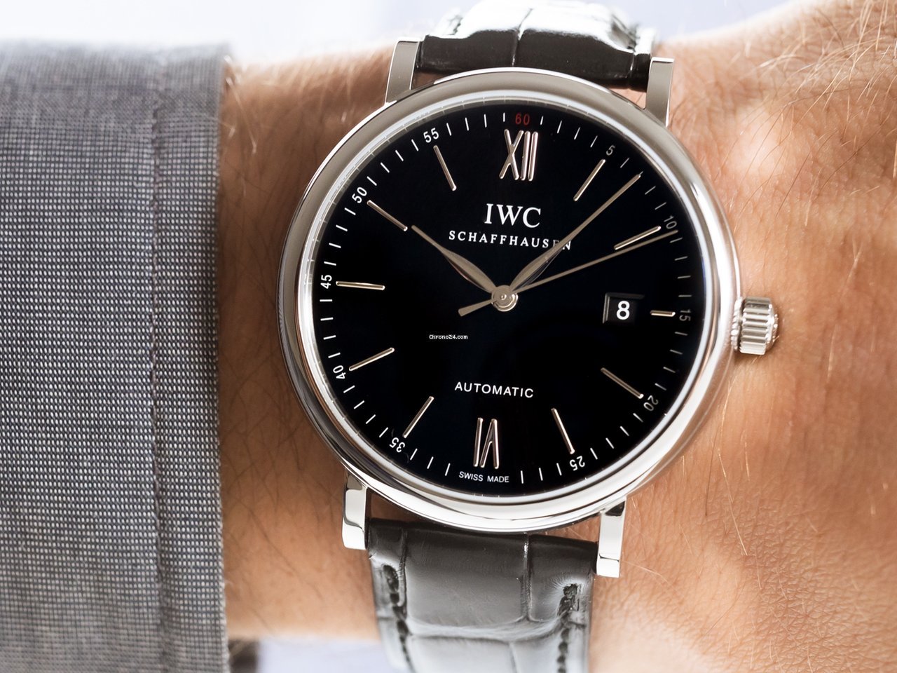  Shop Authentic IWC Portofino Automatic Black Dial Black Leather Strap Watch for Men - IW356502 - Luxxuri