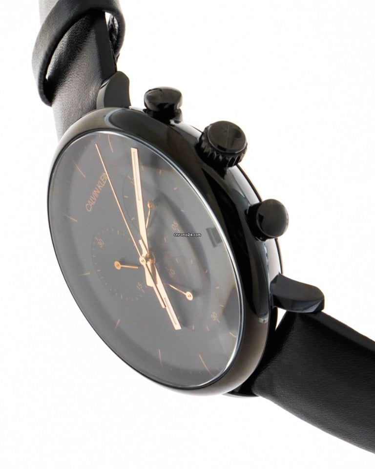  Shop Authentic Calvin Klein High Noon Black Dial Black Leather Strap Watch for Men - K8M274CB - Luxxuri