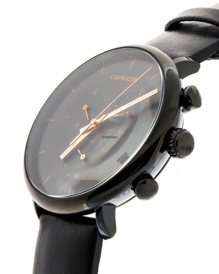  Shop Authentic Calvin Klein High Noon Black Dial Black Leather Strap Watch for Men - K8M274CB - Luxxuri