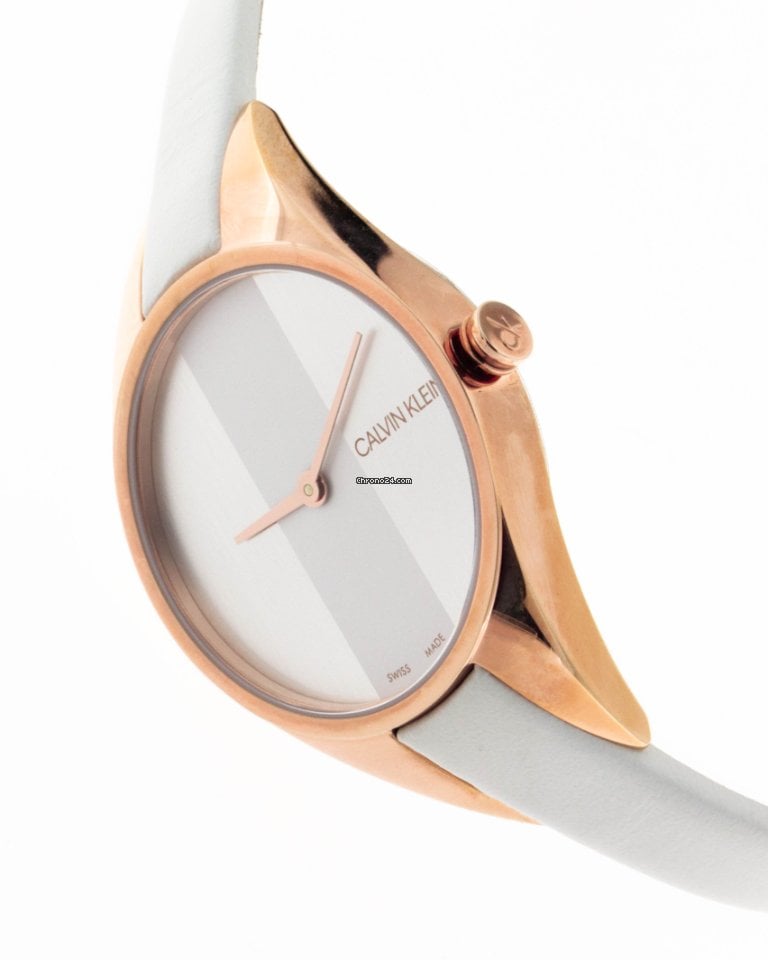  Shop Authentic Calvin Klein Rebel White Grey Dial White Leather Strap Watch for Women - K8P236L6 - Luxxuri
