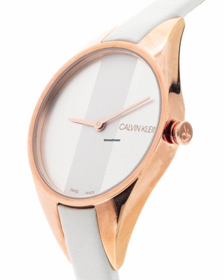  Shop Authentic Calvin Klein Rebel White Grey Dial White Leather Strap Watch for Women - K8P236L6 - Luxxuri