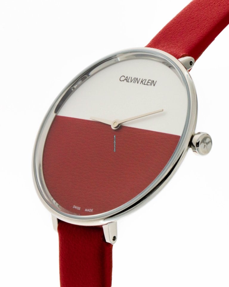  Shop Authentic Calvin Klein Rise Yellow Red Dial Red Leather Strap Watch for Women - K7A231UP - Luxxuri