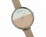  Shop Authentic Calvin Klein Rise White Beige Dial Beige Leather Strap Watch for Women - K7A231XH - Luxxuri