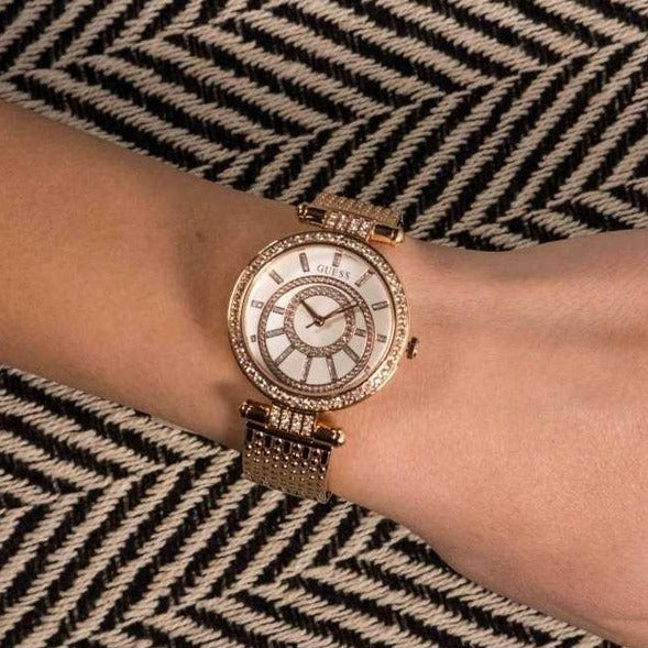  Shop Authentic Guess Muse Quartz Silver Dial Rose Gold Steel Strap Watch For Women - W1008L3 - Luxxuri