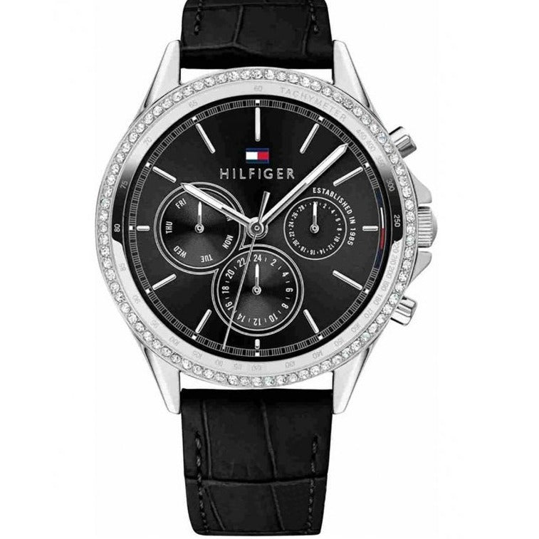  Shop Authentic Tommy Hilfiger Ari Diamonds Black Dial Black Leather Strap Watch for Women - 1781981 - Luxxuri