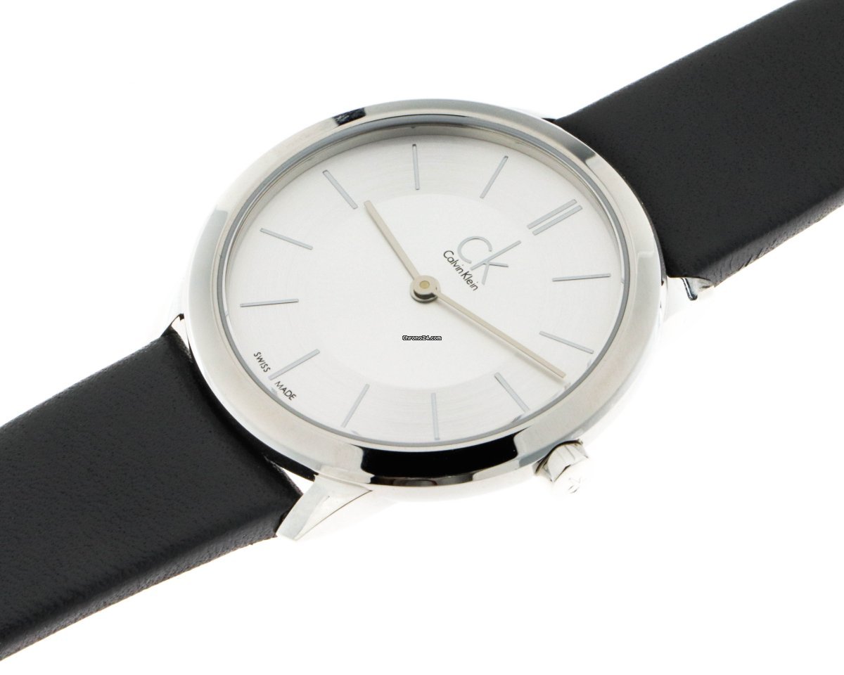 Shop Authentic Calvin Klein Minimal Silver Dial Black Leather Strap Watch for Women - K3M221C6 - Luxxuri