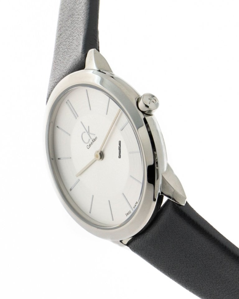  Shop Authentic Calvin Klein Minimalist White Dial Black Leather Strap Watch for Men - K3M211C6 - Luxxuri