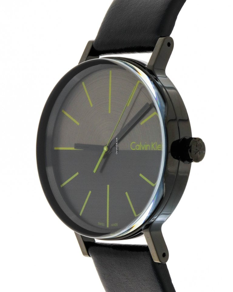  Shop Authentic Calvin Klein Boost Black Dial Black Leather Strap Watch for Men - K7Y214CL - Luxxuri