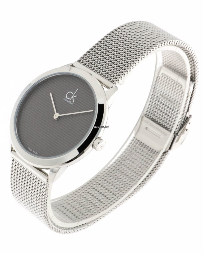  Shop Authentic Calvin Klein Minimal Grey Dial Silver Mesh Bracelet Watch for Women - K3M2212X - Luxxuri