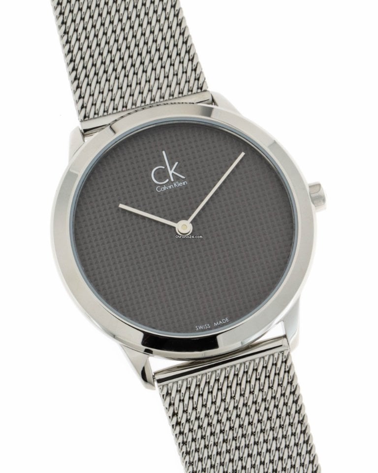  Shop Authentic Calvin Klein Minimal Grey Dial Silver Mesh Bracelet Watch for Women - K3M23124 - Luxxuri