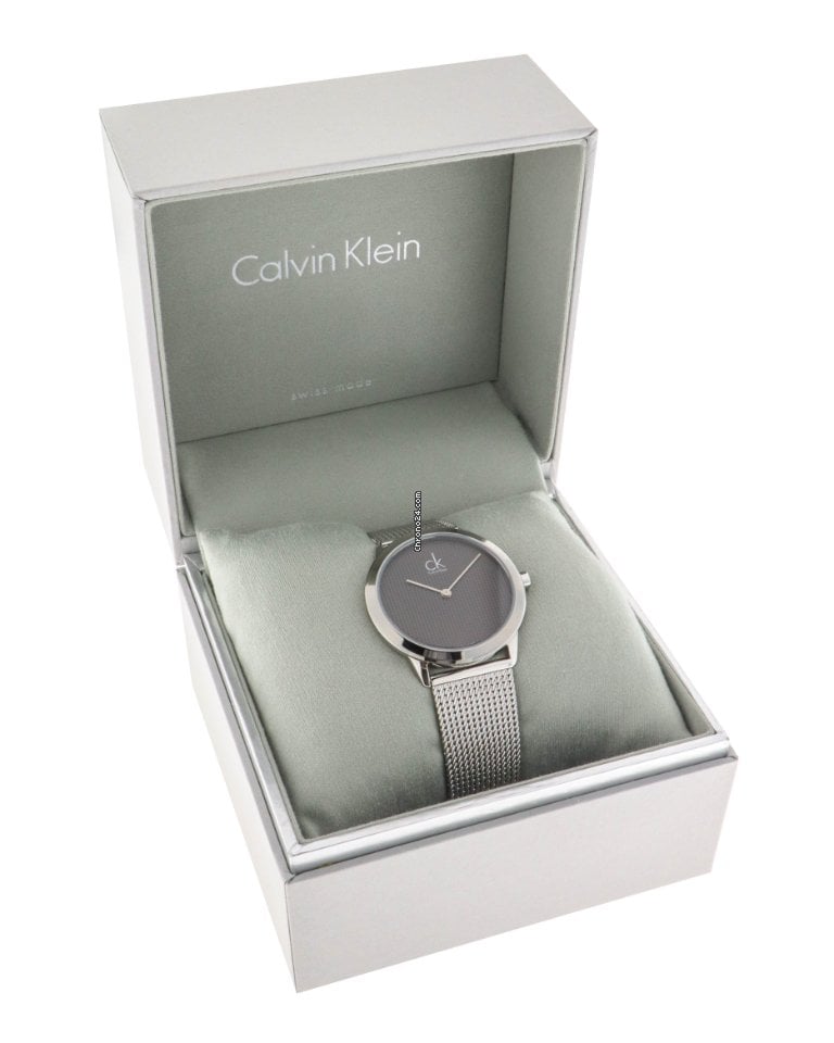  Shop Authentic Calvin Klein Minimal Black Dial Silver Mesh Bracelet Watch for Women - K3M22123 - Luxxuri