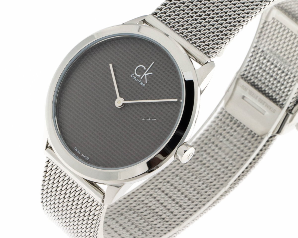  Shop Authentic Calvin Klein Minimalist Black Dial Silver Mesh Bracelet Watch for Men - K3M2112X - Luxxuri