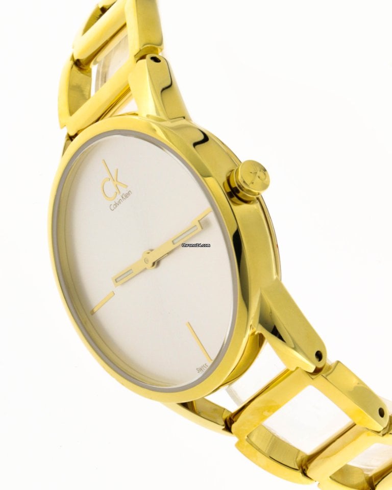  Shop Authentic Calvin Klein Stately Silver Dial Gold Steel Strap Watch for Women - K3G23526 - Luxxuri