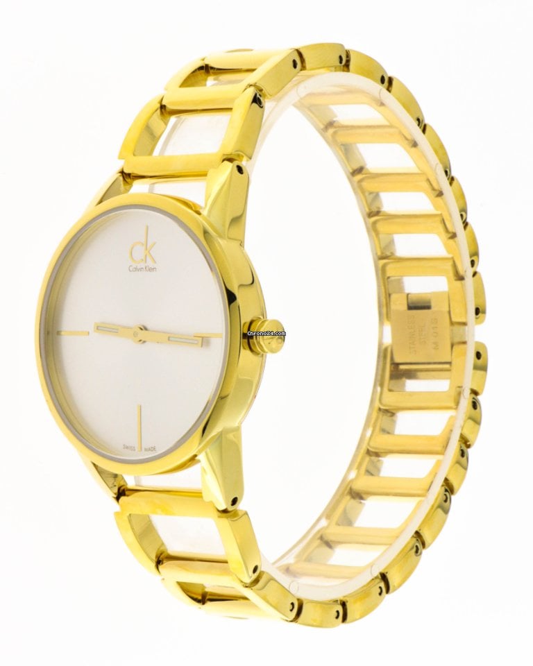  Shop Authentic Calvin Klein Stately Silver Dial Gold Steel Strap Watch for Women - K3G23526 - Luxxuri