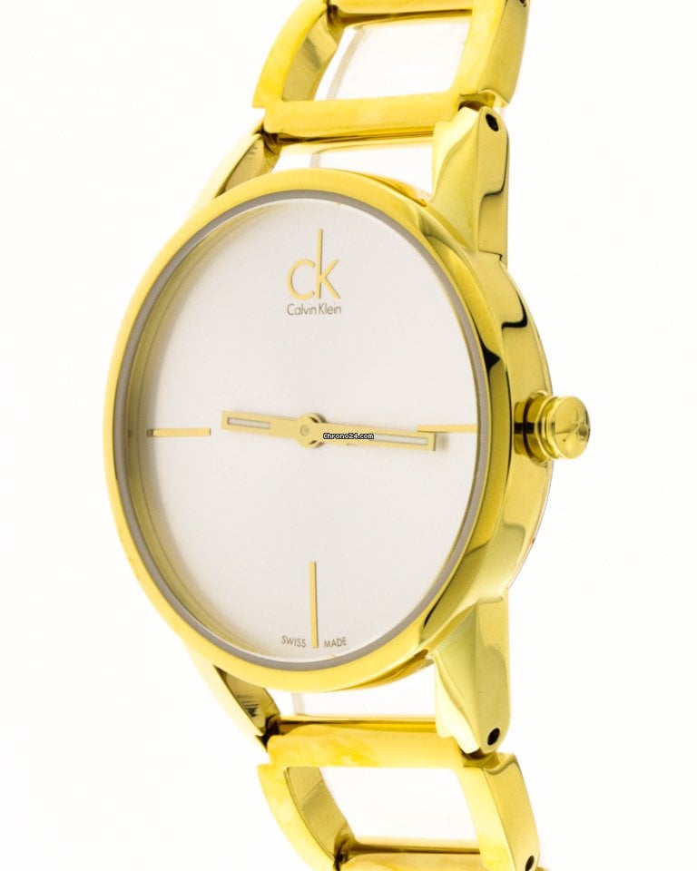  Shop Authentic Calvin Klein Stately Silver Dial Gold Steel Strap Watch for Women - K3G23526 - Luxxuri