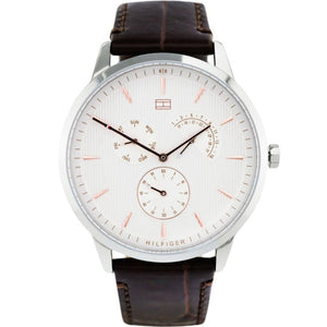  Shop Authentic Tommy Hilfiger Brad Chronograph White Dial Brown Leather Strap Watch For Men - 1710389 - Luxxuri