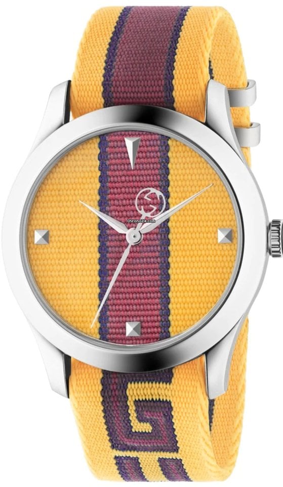  Shop Authentic Gucci G Timeless Quartz Yellow & Purple Dial Yellow & Purple NATO Strap Watch For Men - YA1264069 - Luxxuri