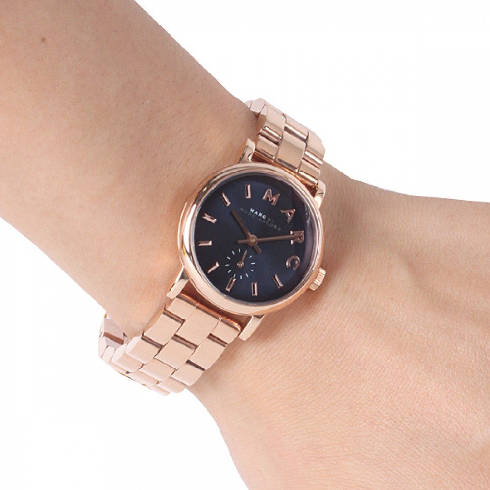 Marc Jacobs Baker Navy Blue Dial Rose Gold Steel Strap Watch for Women - MBM3332
