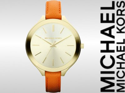  Shop Authentic Michael Kors Runway Quartz Gold Dial Orange Leather Strap Watch For Women - MK2275 - Luxxuri