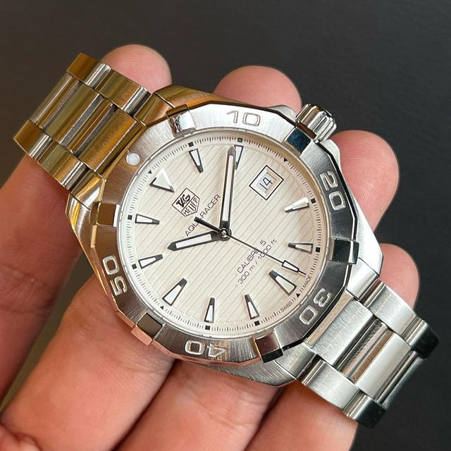Tag Heuer Aquaracer Automatic White Dial Silver Steel Strap Watch for Men - WAY2111.BA0928