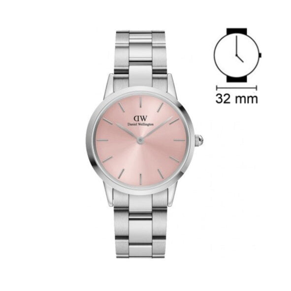  Shop Authentic Daniel Wellington Iconic Link Pink Dial Silver Steel Strap Watch For Women - DW00100327 - Luxxuri