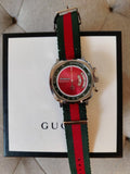  Shop Authentic Gucci Grip Quartz Chronograph Red Dial Two Tone NATO Strap Watch for Men - YA157304 - Luxxuri