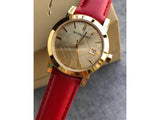  Shop Authentic Burberry The City Gold Dial Red Leather Strap Watch for Women - BU9140 - Luxxuri