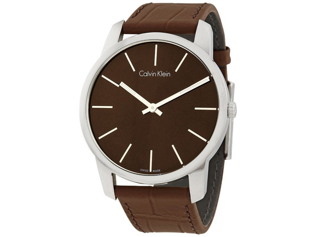  Shop Authentic Calvin Klein City Brown Dial Brown Leather Strap Watch for Men - K2G211GK - Luxxuri