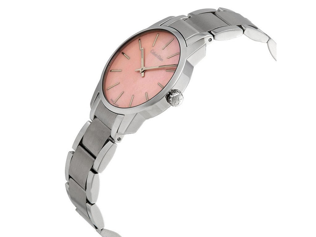  Shop Authentic Calvin Klein City Pink Mother of Pearl Dial Stainless Steel Strap Watch For Women - K2G2314E - Luxxuri