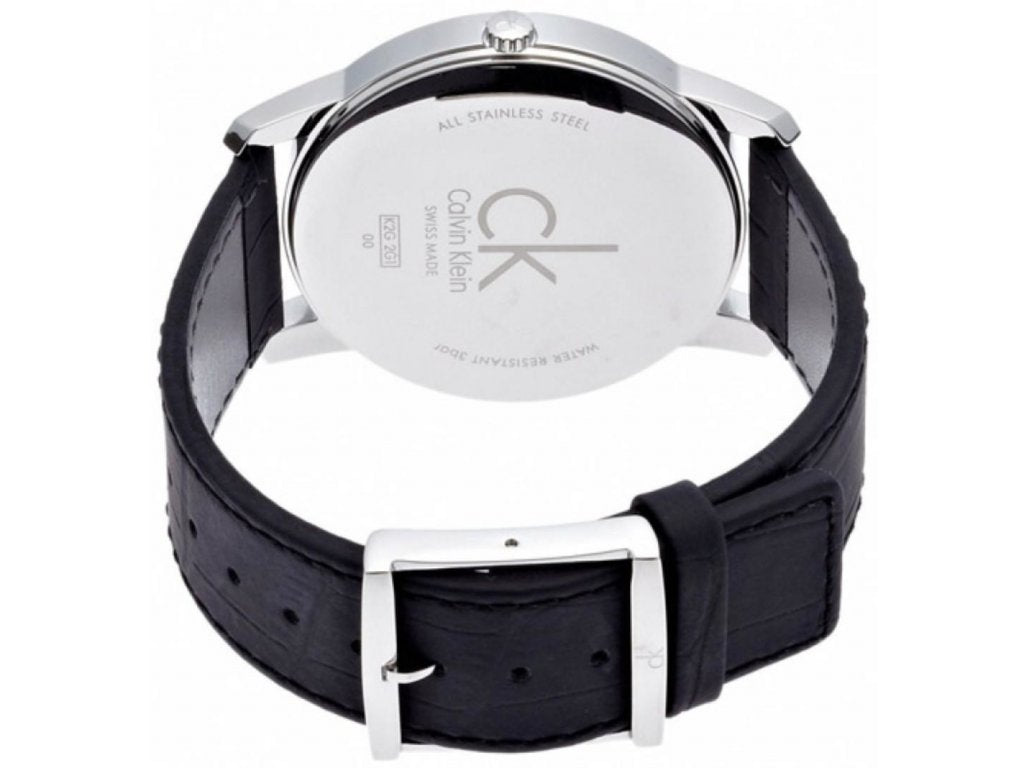  Shop Authentic Calvin Klein City Date Silver Dial Black Leather Strap Watch for Men - K2G2G1C6 - Luxxuri
