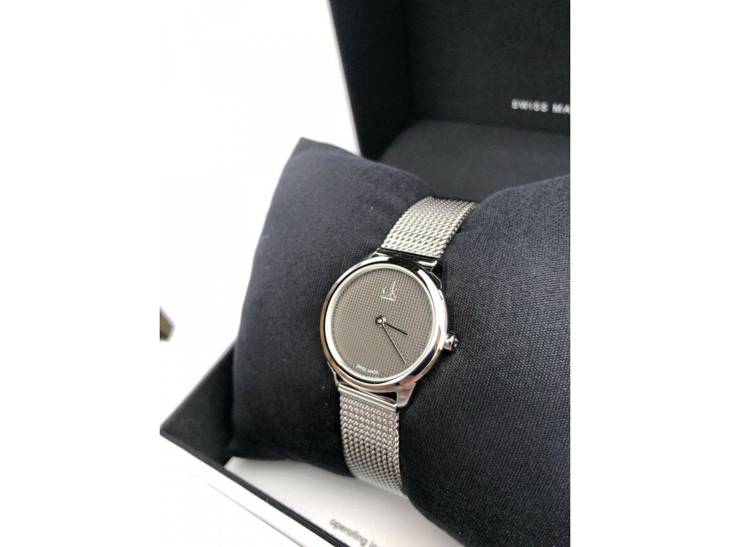  Shop Authentic Calvin Klein Minimal Grey Dial Silver Mesh Bracelet Watch for Women - K3M2212X - Luxxuri