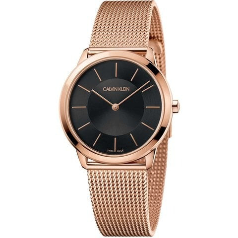  Shop Authentic Calvin Klein Minimal Black Dial Rose Gold Mesh Bracelet Watch for Women - K3M2262Y - Luxxuri