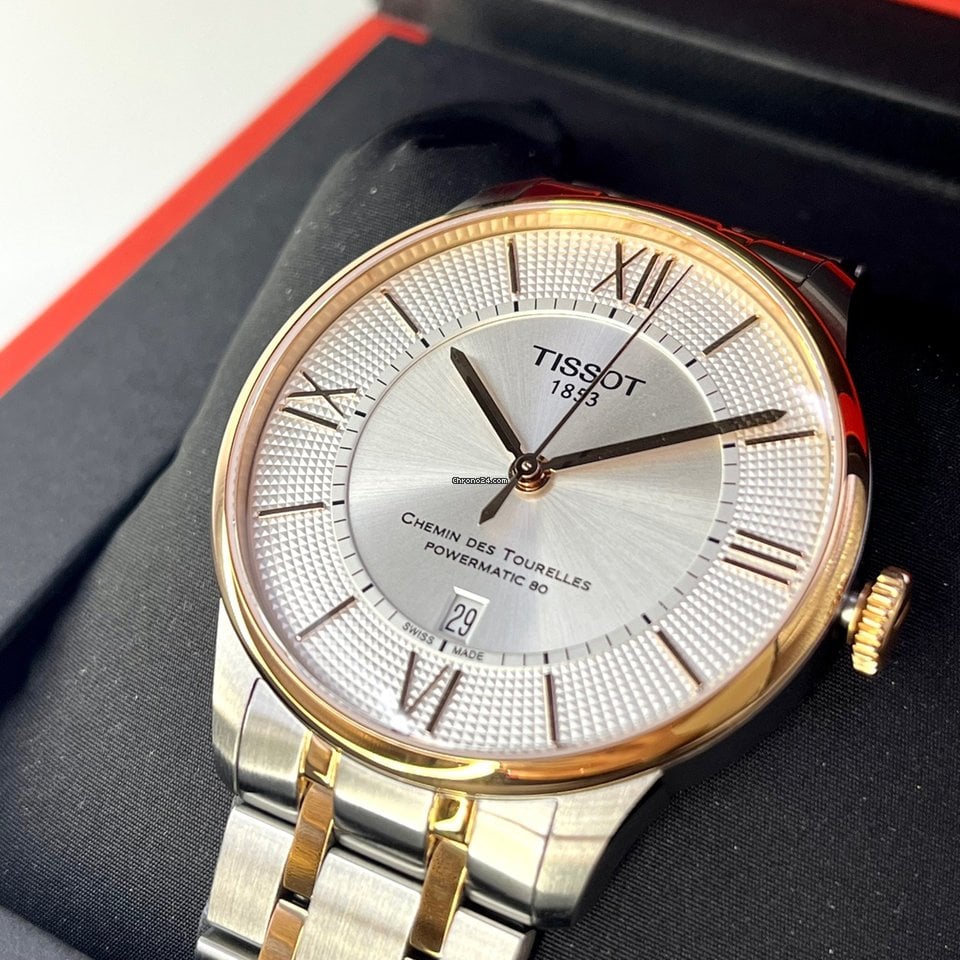 Tissot Chemin des Tourelles Powermatic 80 Silver Dial Two Tone Steel Strap Watch for Men - T099.407.22.038.02