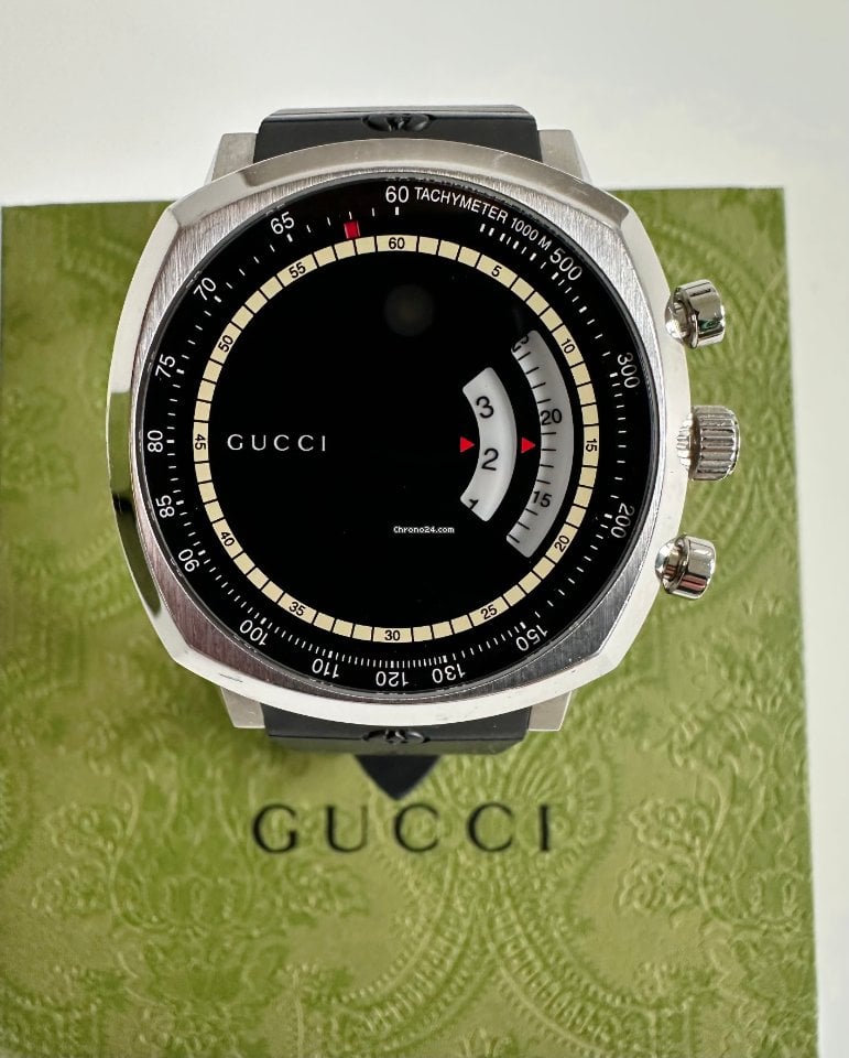  Shop Authentic Gucci Grip Chronograph Black Dial Black Rubber Strap Watch For Men - YA157301 - Luxxuri