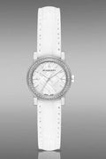 Burberry The City Diamonds Silver Dial White Leather Strap Watch for Women - BU9221