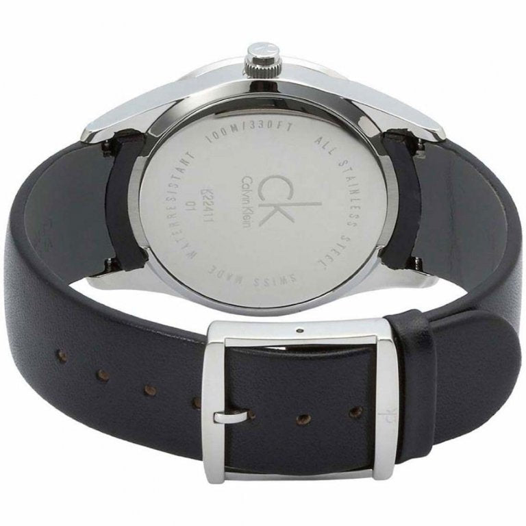  Shop Authentic Calvin Klein Minimal Diamonds Black Dial Black Leather Strap Watch for Men - K3M211CS - Luxxuri