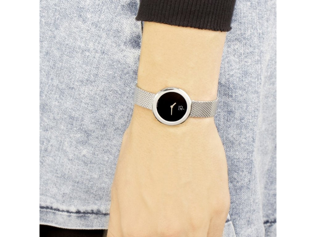 Calvin Klein Firm Black Dial Silver Mesh Bracelet Watch for Women - K3N23121