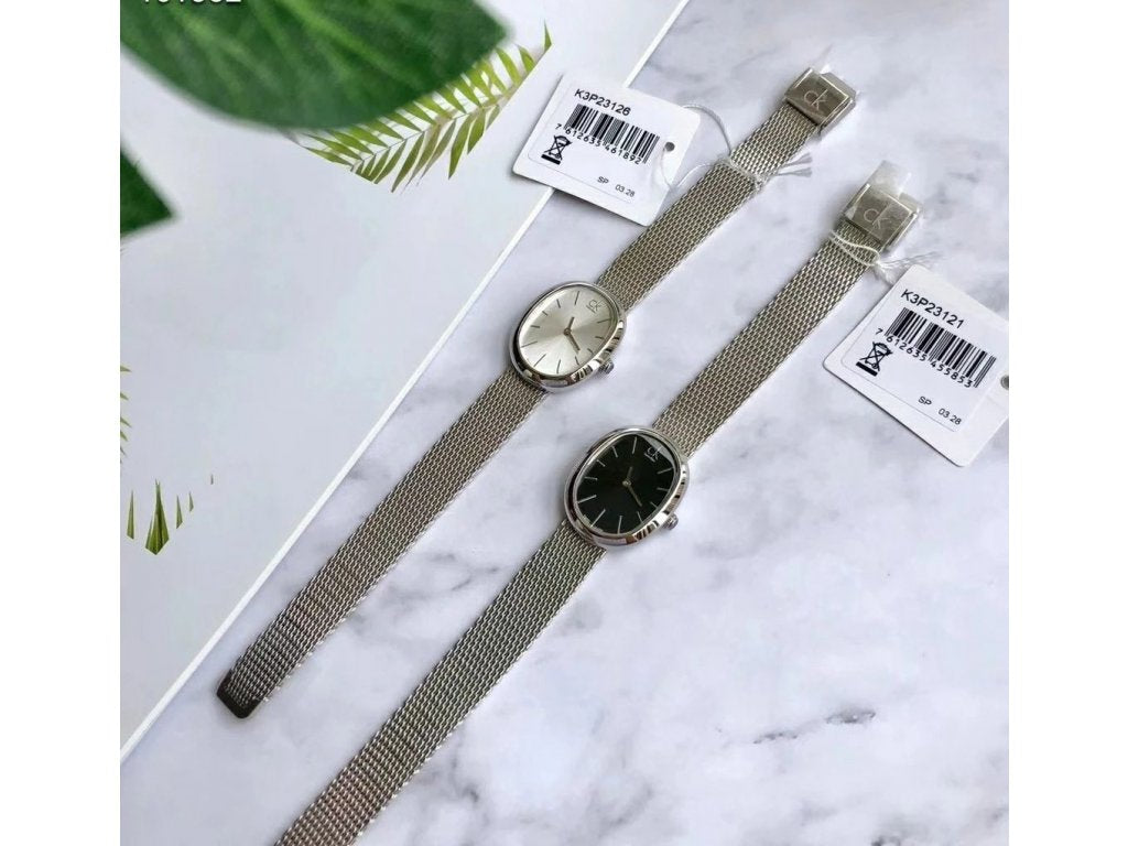  Shop Authentic Calvin Klein Incentive Black Dial Silver Mesh Bracelet Watch for Women - K3P23121 - Luxxuri