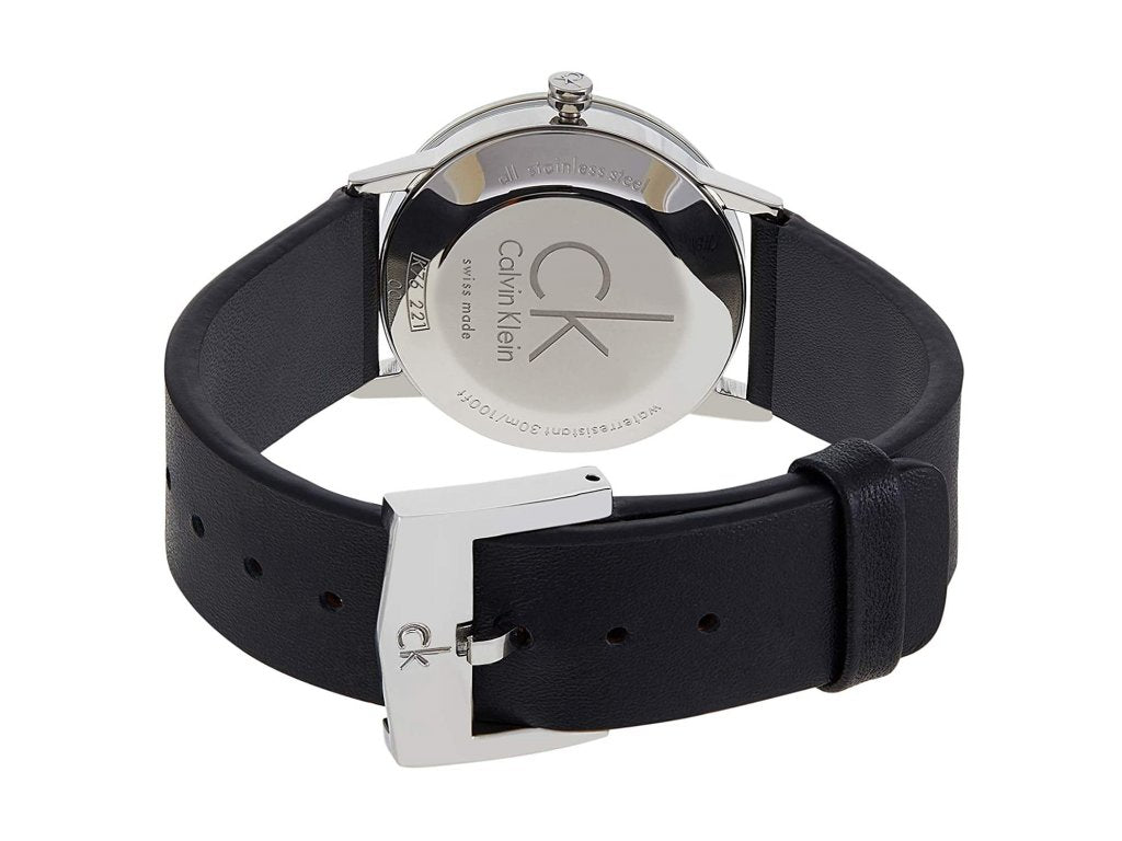  Shop Authentic Calvin Klein Post Minimal Silver Dial Black Leather Strap Watch for Men - K7622185 - Luxxuri