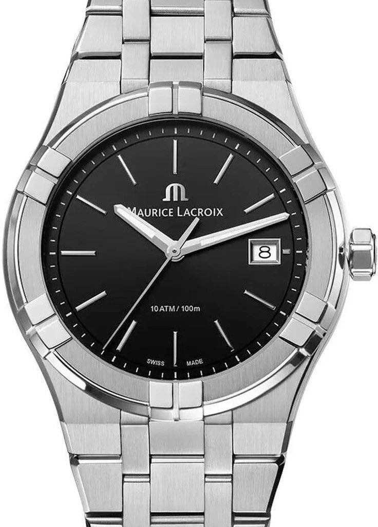  Shop Authentic Maurice Lacroix Aikon Date Quartz Black Dial Silver Steel Strap Watch for Men - AI1108-SS002-330-1 - Luxxuri