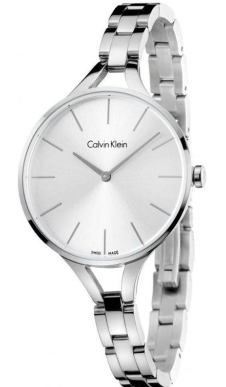  Shop Authentic Calvin Klein Graphic White Dial Silver Steel Strap Watch for Women - K7E23146 - Luxxuri