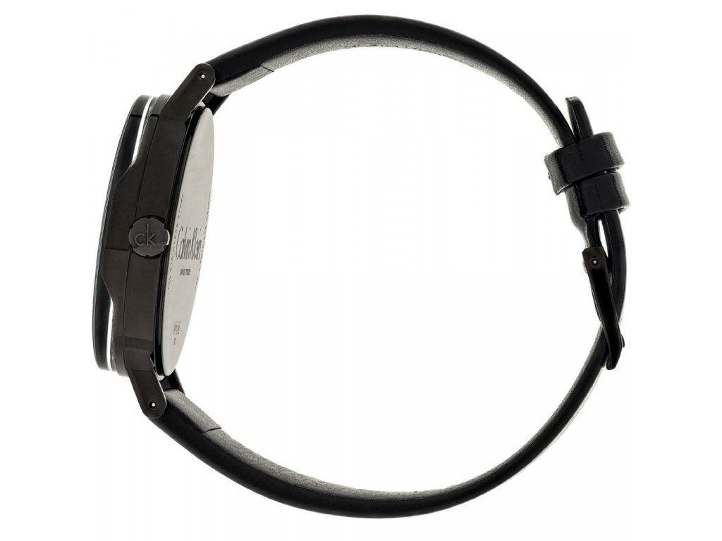  Shop Authentic Calvin Klein Boost Black Dial Black Leather Strap Watch for Men - K7Y214CL - Luxxuri