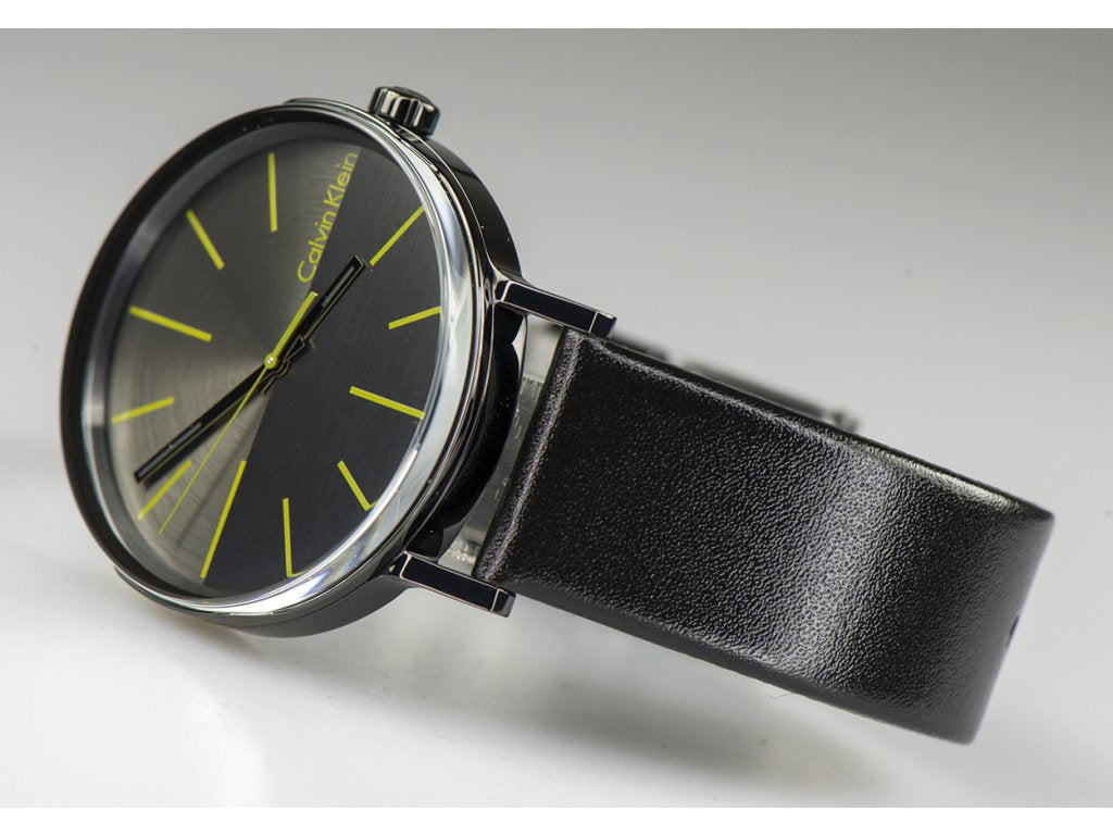  Shop Authentic Calvin Klein Boost Black Dial Black Leather Strap Watch for Men - K7Y214CL - Luxxuri