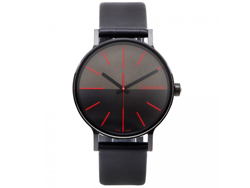  Shop Authentic Calvin Klein Boost Black Dial Black Leather Strap Watch for Men - K7Y214CY - Luxxuri