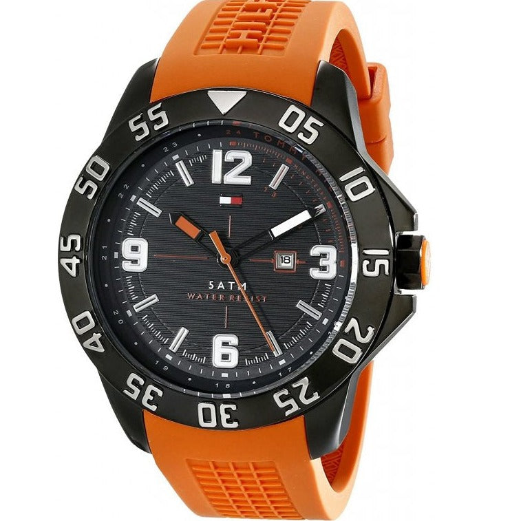  Shop Authentic Tommy Hilfiger Cole Black Dial Orange Rubber Strap Watch for Men - 1790985 - Luxxuri