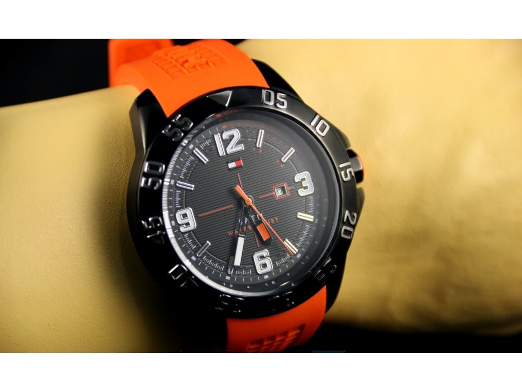  Shop Authentic Tommy Hilfiger Cole Black Dial Orange Rubber Strap Watch for Men - 1790985 - Luxxuri